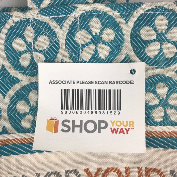 Sears Department Store Canvas‎ Tote Shopping Bag Floral Aqua/Blue/Beige - Picture 5 of 5